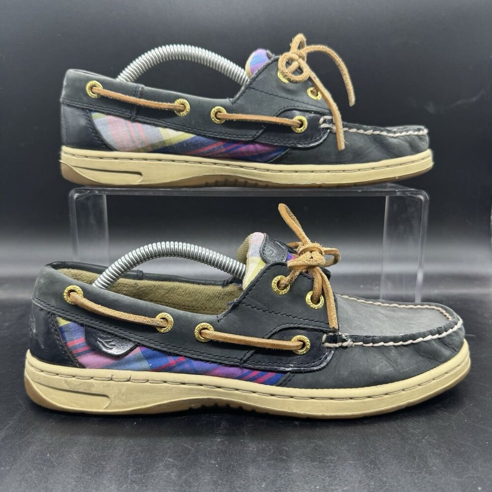 Sperry Shoes Womens 7 M Bluefish Plaid Casual Two Eye Boat 9353657 Blue Leather